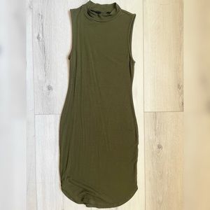 Olive green turtleneck fitted dress